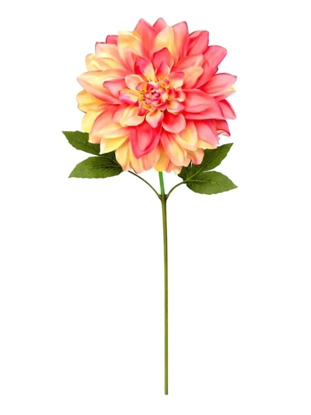 Coral Dahlia Stem Faux Flower 24 Inch 5 Inch Bloom Coral Yellow Artificial Dahli
